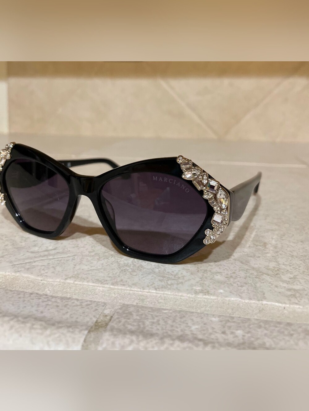 Marciano Black Crystal-Embellished Cat Eye Sunglasses